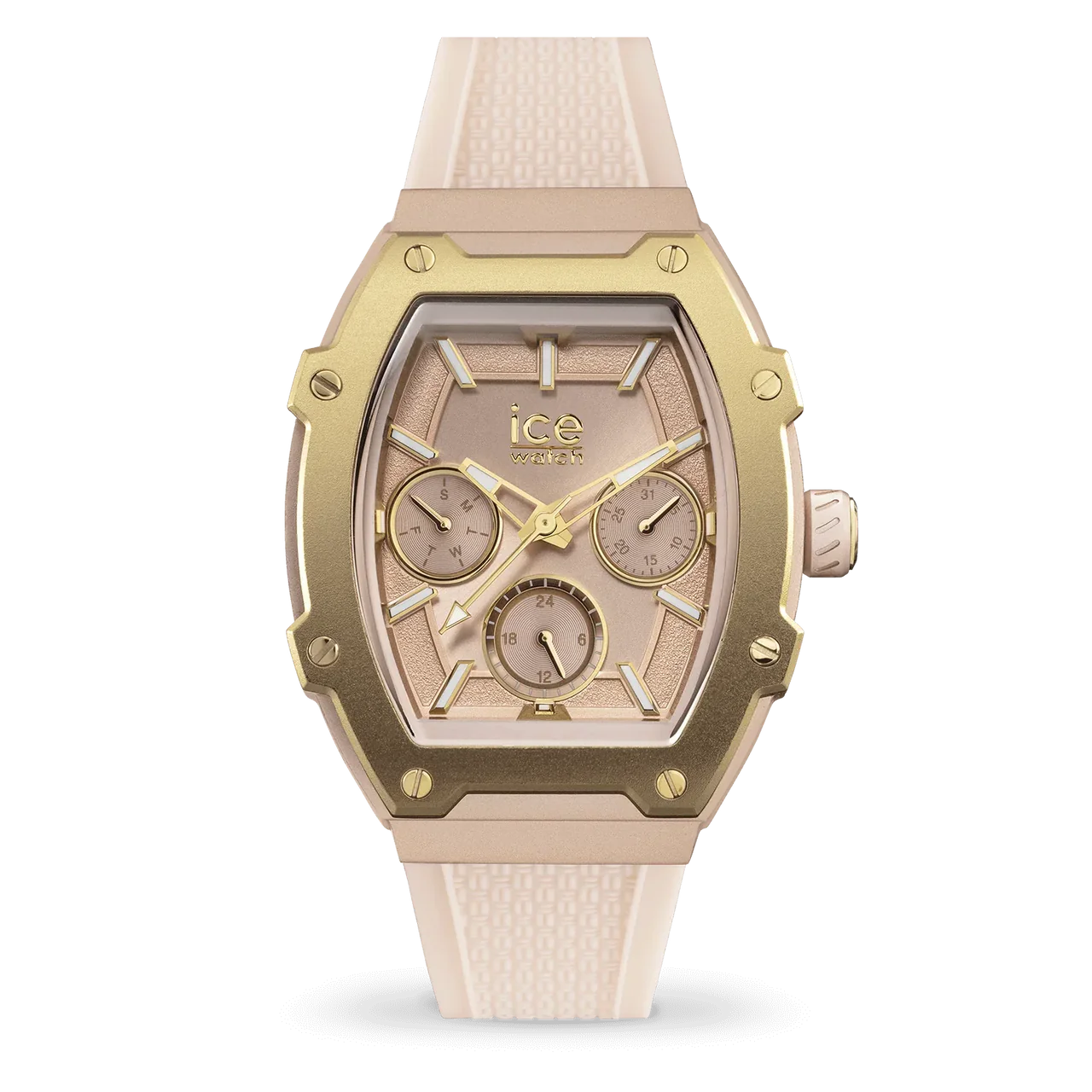 Creamy nude watch with rose gold-plated aluminum case and silicone strap, ICE Boliday Ladies 022864.