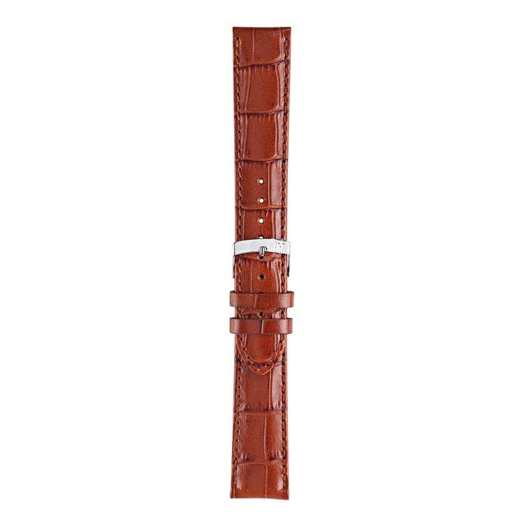 Sophisticated alligator grain leather watch strap with tonal stitching and flat profile.