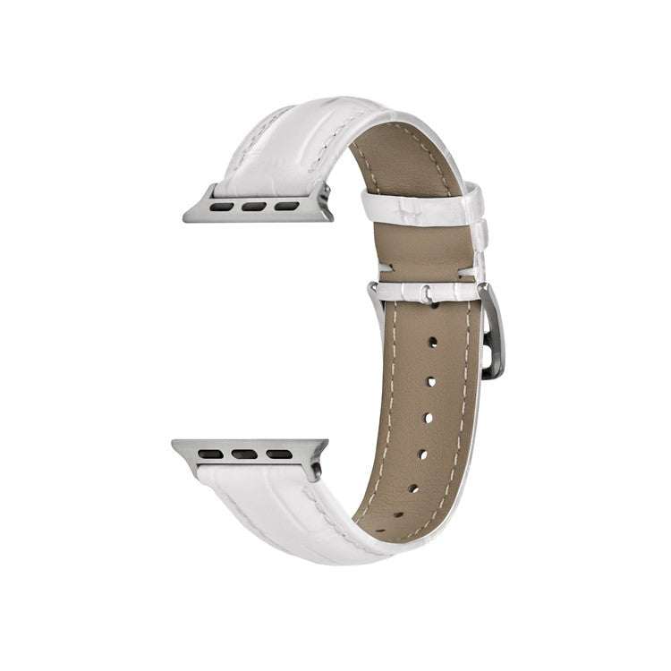 White alligator grain leather watch strap with fashion buckle for Apple Watch.