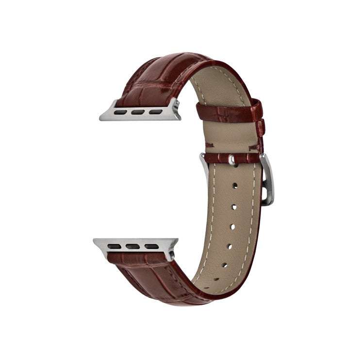 Premium alligator grain leather watch strap in brown with fashion buckle for Apple Watch.