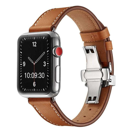 Premium Leather Apple Watch Strap with Silver Clasp | Sophisticated DeExperience the ultimate in sophistication with our Premium Leather Apple Watch Strap, meticulously crafted from the finest quality leather. This strap features a sub