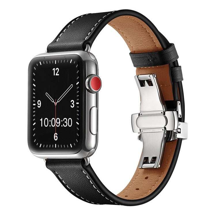 Premium Leather Apple Watch Strap with Silver Clasp | Sophisticated DeExperience the ultimate in sophistication with our Premium Leather Apple Watch Strap, meticulously crafted from the finest quality leather. This strap features a sub