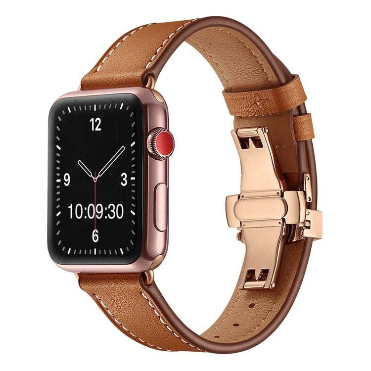 Premium Leather Apple Watch Strap with Rose Gold Clasp | SophisticatedExperience the ultimate in sophistication with our Premium Leather Apple Watch Strap, meticulously crafted from the finest quality leather. This strap features a sub