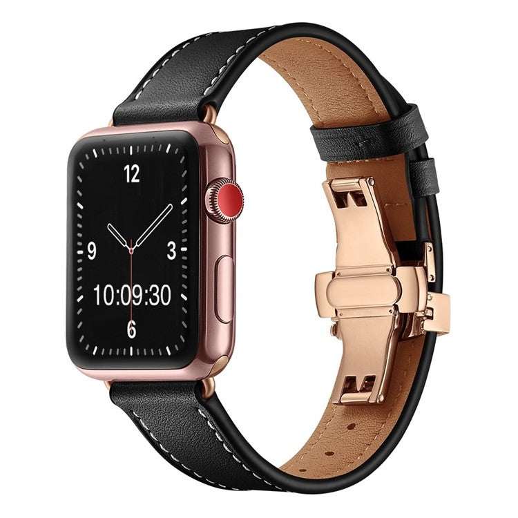 Premium Leather Apple Watch Strap with Rose Gold Clasp | SophisticatedExperience the ultimate in sophistication with our Premium Leather Apple Watch Strap, meticulously crafted from the finest quality leather. This strap features a sub