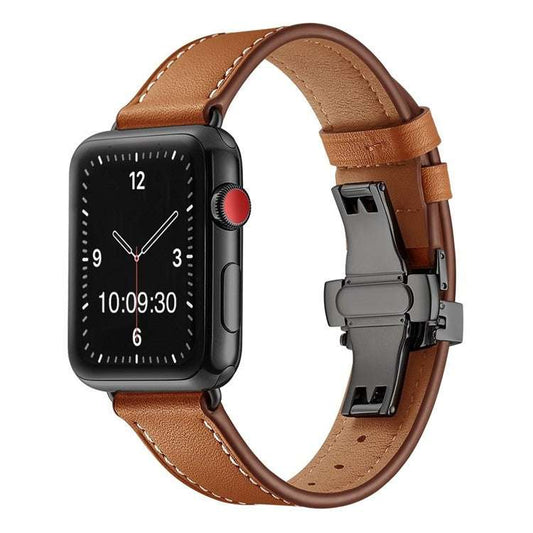 Premium Leather Apple Watch Strap with Black Clasp | Sophisticated DesExperience the ultimate in sophistication with our Premium Leather Apple Watch Strap, meticulously crafted from the finest quality leather. This strap features a sub