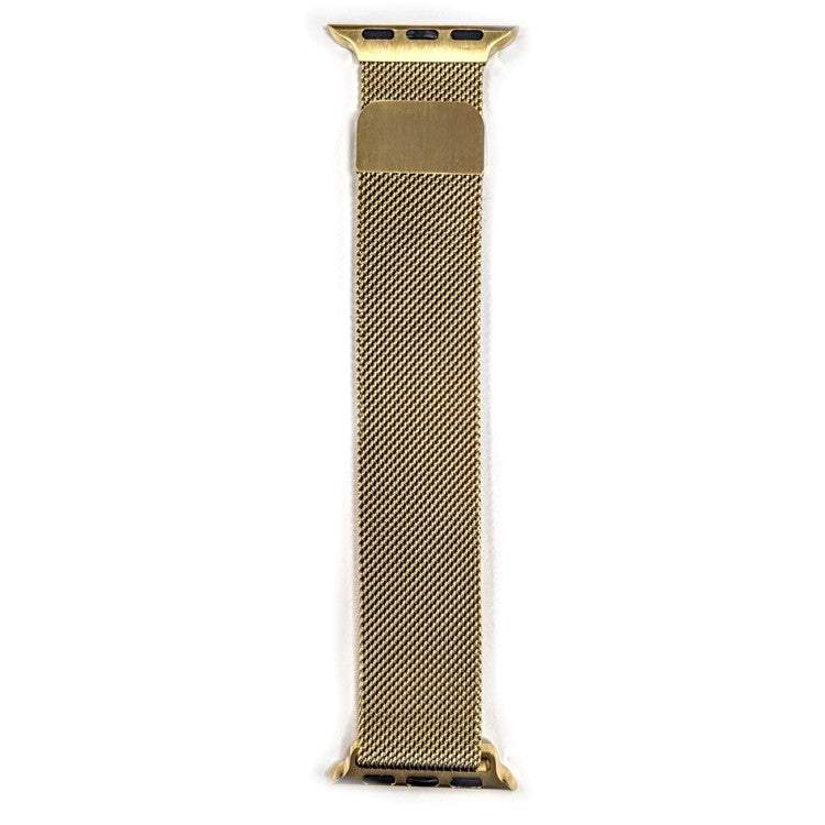 Mesh style metal Apple watch strap in gold, compatible with 42/44/45/49mm sizes.