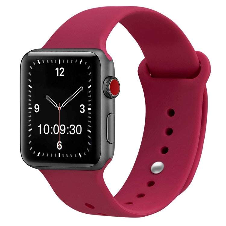 Silicone sport Apple Watch strap in red, compatible with all sizes and generations.