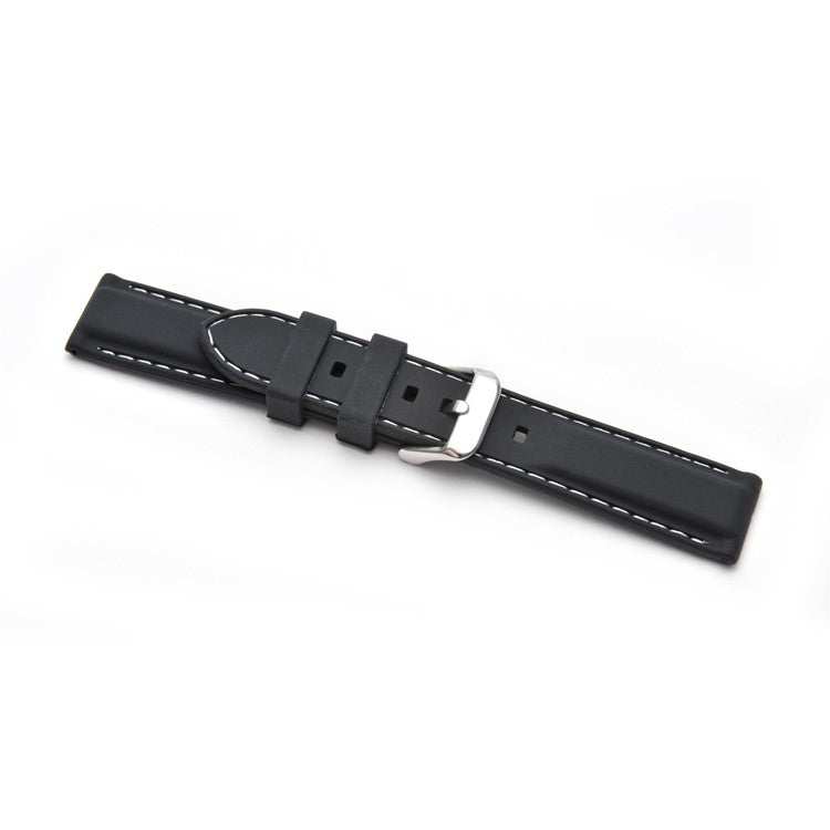 Black with white Silicone Stitched Watch Strap 