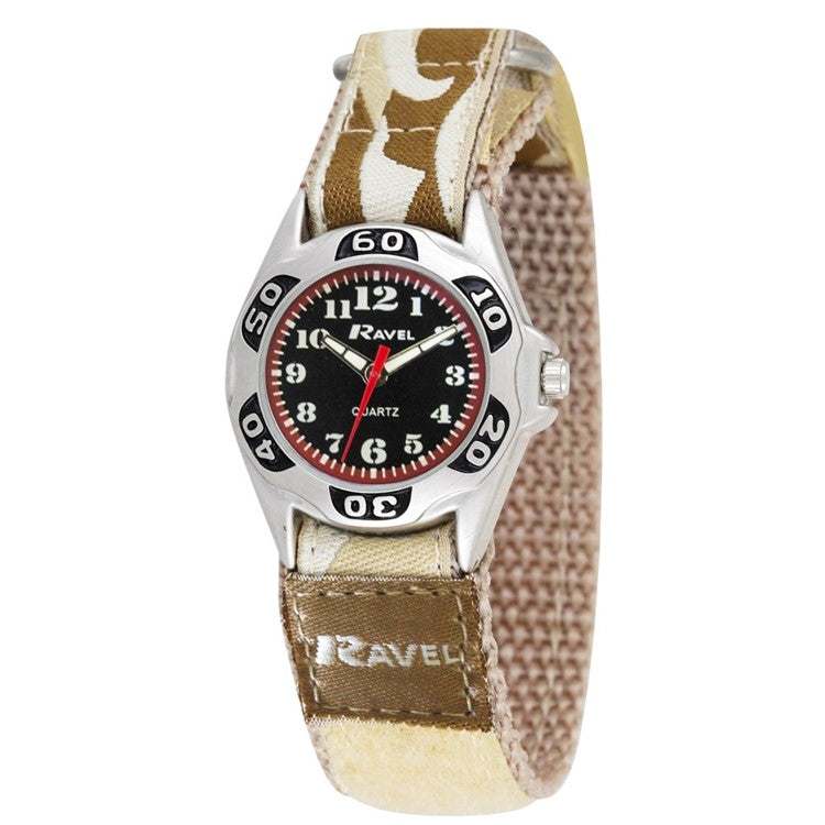 Ravel Kids Camouflage Cream/Brown Velcro Watch - R1507C Series | Durable & Easy to Read