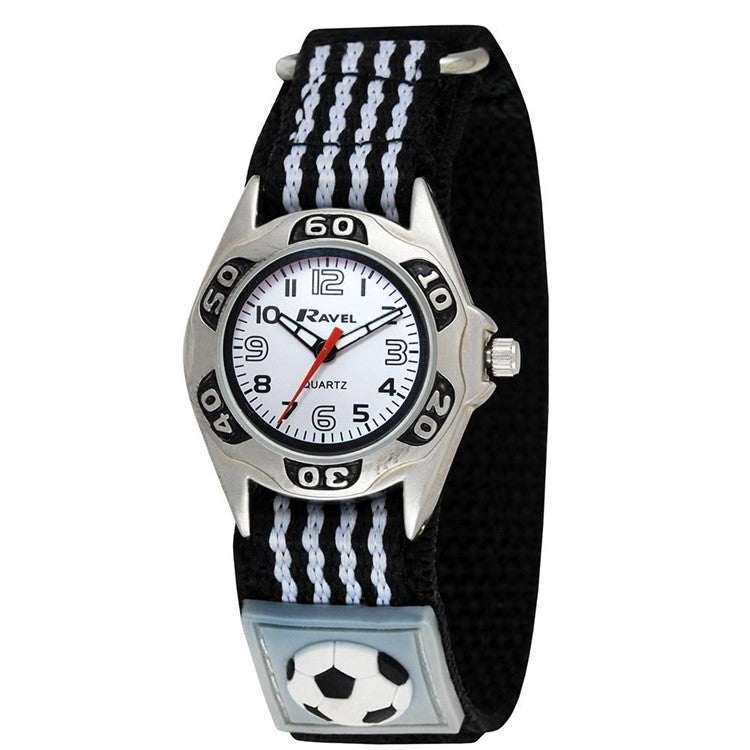 Kids Watch Black Football R1507.16 – Sporty Velcro Strap & Easy Time Teaching