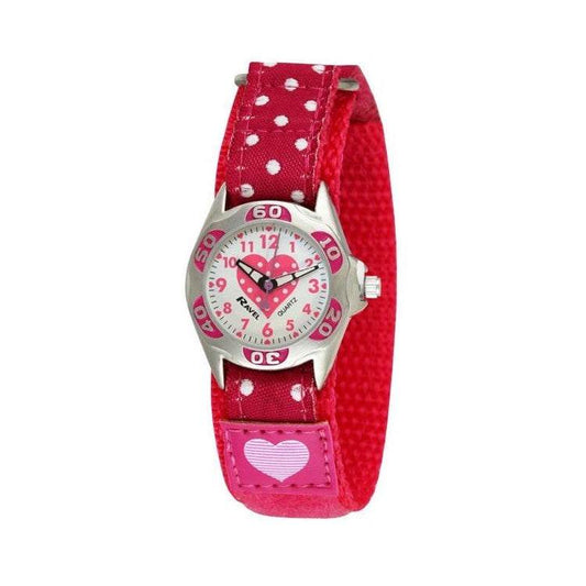 Ravel Kids Pink Heart Watch – R1507.23 with Polka Dot Velcro Strap