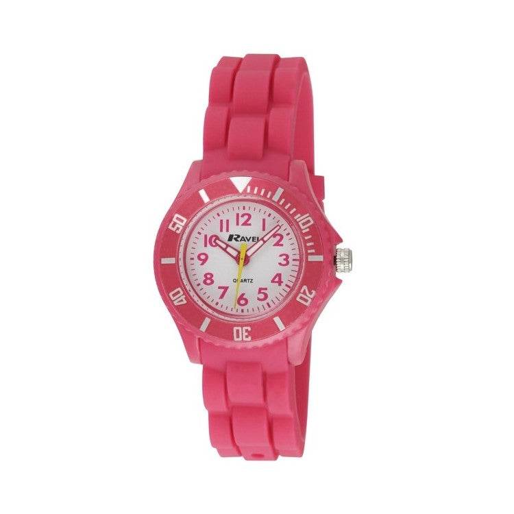 Ravel Kids Silicone Watch R1802.5 with pink strap, easy-to-read Arabic sports dial.