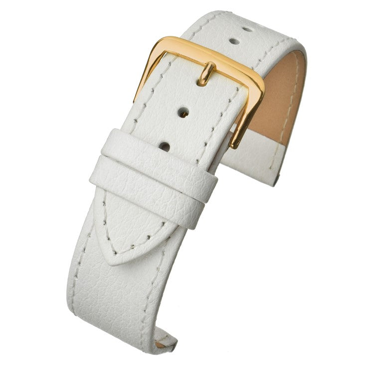 Buffalo Grain Stitched Leather Watch Strap - Classic Design in White, Blue, Red