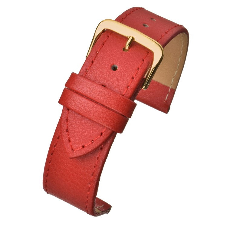 Buffalo Grain Stitched Leather Watch Strap - Classic Design in White, Blue, Red