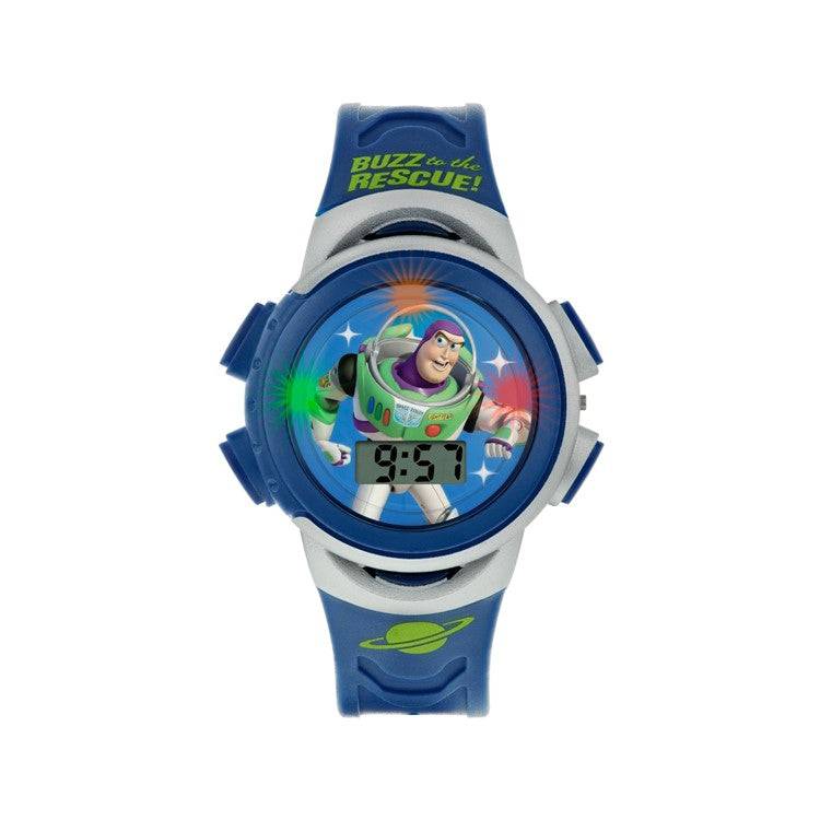 Toy Story Buzz Lightyear digital kids watch with blue silicone strap and vibrant dial design.