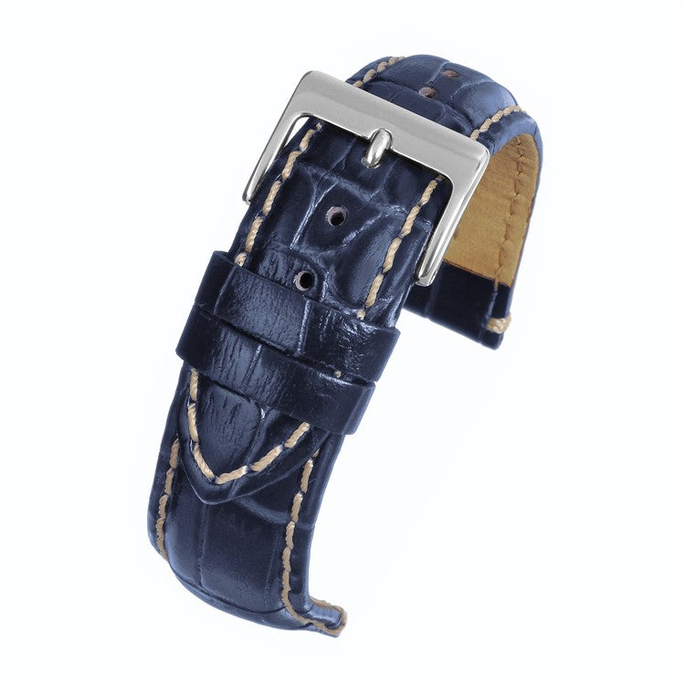 Heavy Stitch Crocodile Grain Watch Strap - Padded with Semi-Shine Finish