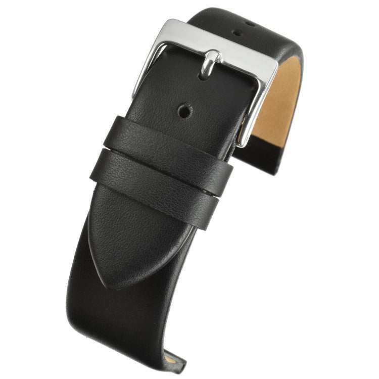 Smooth calf leather watch strap with modern square buckle and nubuck lining.