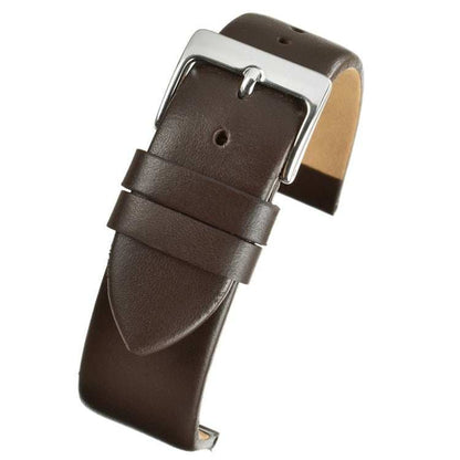 Smooth calf leather watch strap with modern square buckle and nubuck lining in brown color.