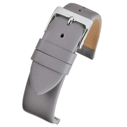 Smooth calf leather watch strap with square buckle, gray color, luxury and durable.