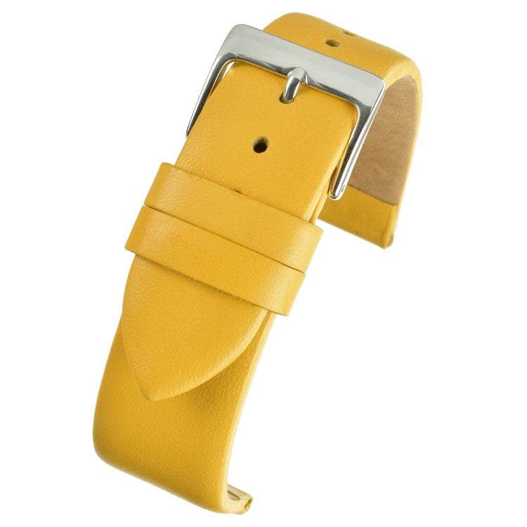 Smooth calf leather watch strap with contemporary square buckle in yellow.