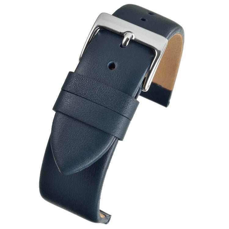 Smooth calf leather watch strap with contemporary square buckle and nubuck lining.