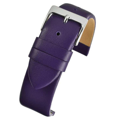 Smooth calf leather watch strap with a square buckle in purple.