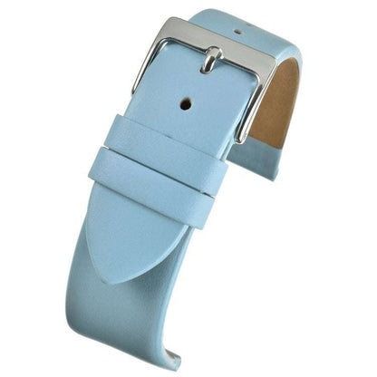 Smooth light blue calf leather watch strap with contemporary square buckle.