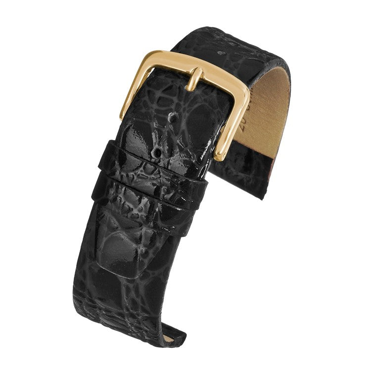 High Gloss Crocodile Grain Watch Strap with Gold Buckle - Vintage Style