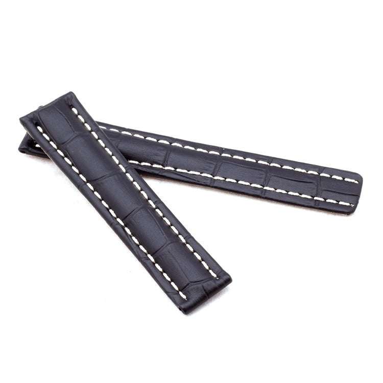 Black alligator-style deployment strap for Breitling WB1-20/18, 110/90mm.