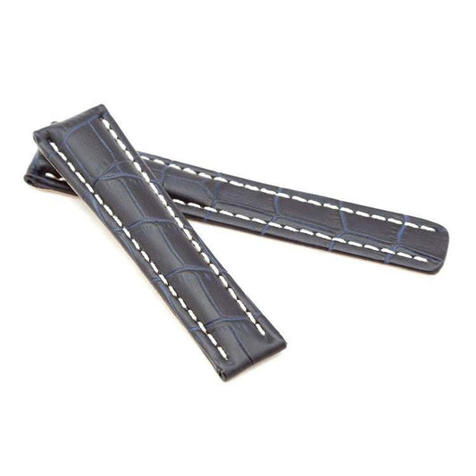 Dark blue alligator-style watch strap for Breitling WB4-20/18, with a deployment clasp.