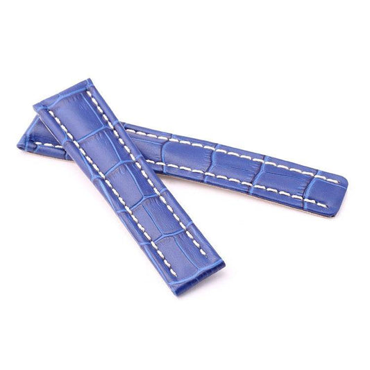 Light blue alligator-style watch strap for Breitling WB5-20/18 with a deployment clasp.