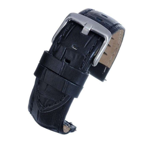 Sports Alligator Grain Watch Strap – Black with Bold Stitch, Quick Release