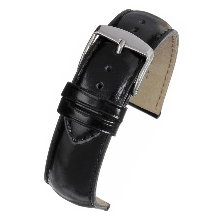 Smooth gloss leather watch strap with semi-padded design and high-polished buckle.