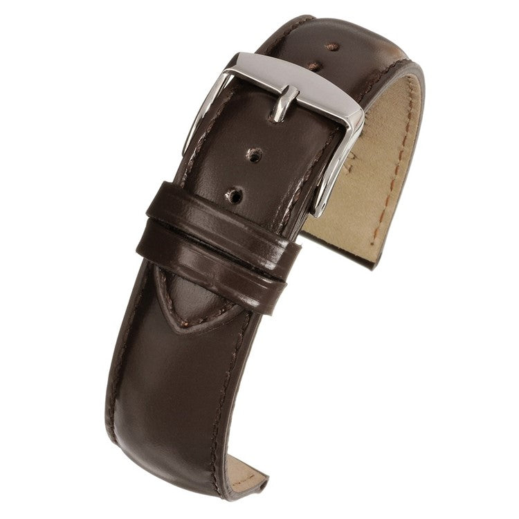 Smooth gloss leather watch strap with semi-padded design and polished buckle.