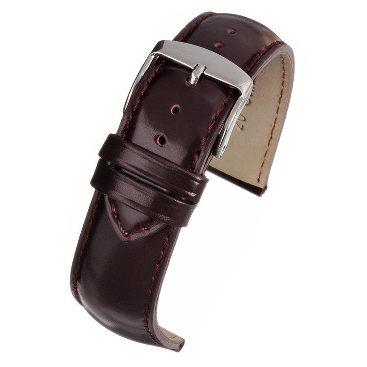 Smooth gloss leather watch strap with semi-padded design and high-polished buckle.