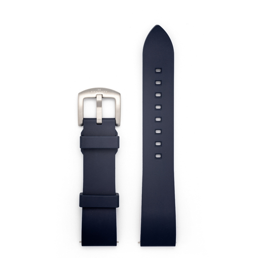 Kennett FKM Rubber Strap 22mm Navy with quick release clip and buckle clasp.